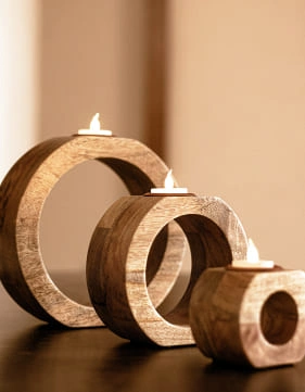 Bougeoirs bois rond a&eacute;r&eacute;s artisanaux elementti